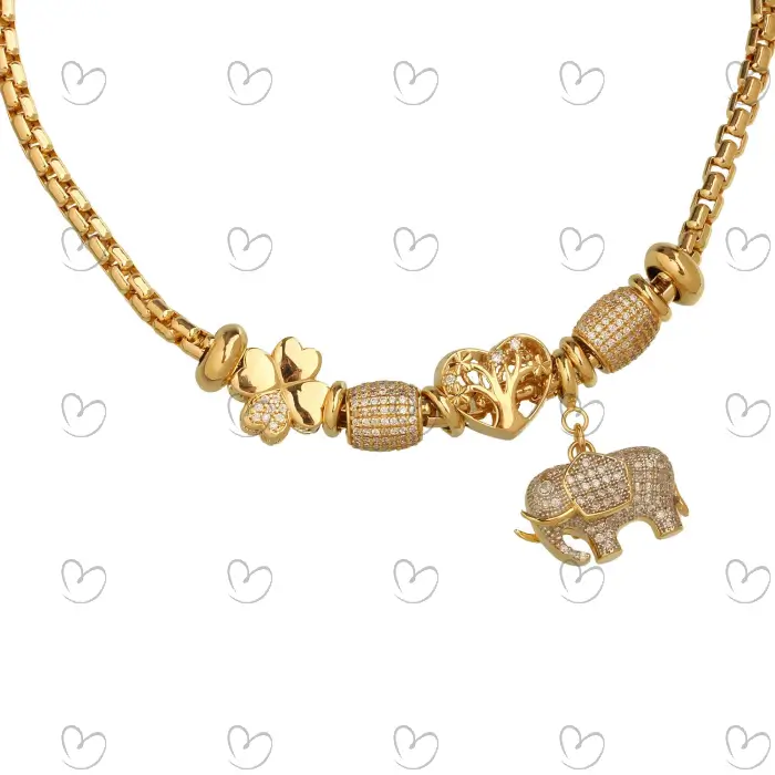 Pulseira Milano Moment com pingente de elefante Ouro 18k