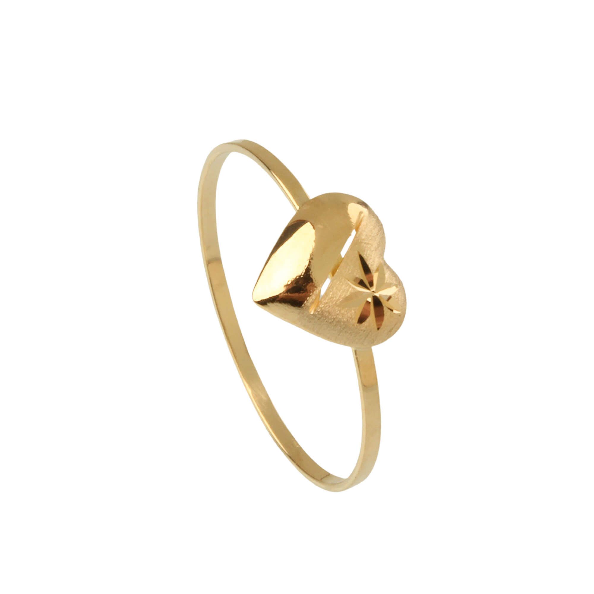 Anel Coração Grande Fosco e Liso com Estrela Ouro 18k
