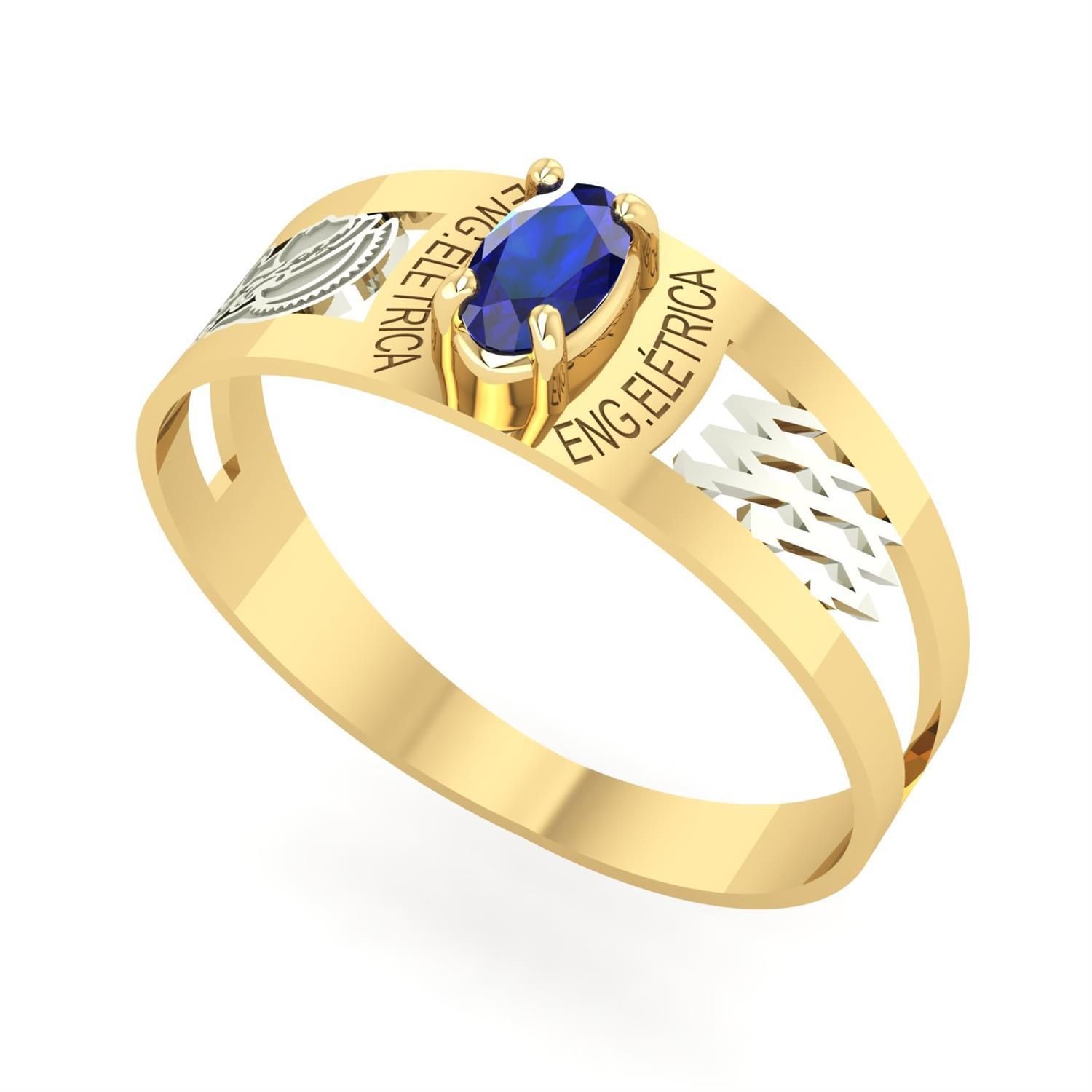 Anel Formatura Engenharia Elétrica Oval 3mm x 5mm Ouro 18k