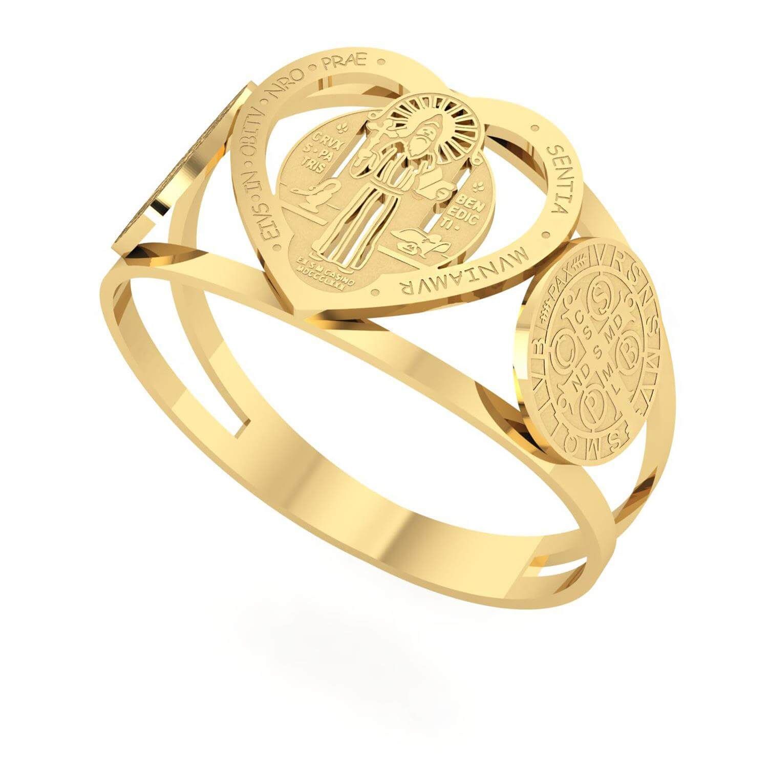 Anel Coração São Bento Pequeno Ouro 18k