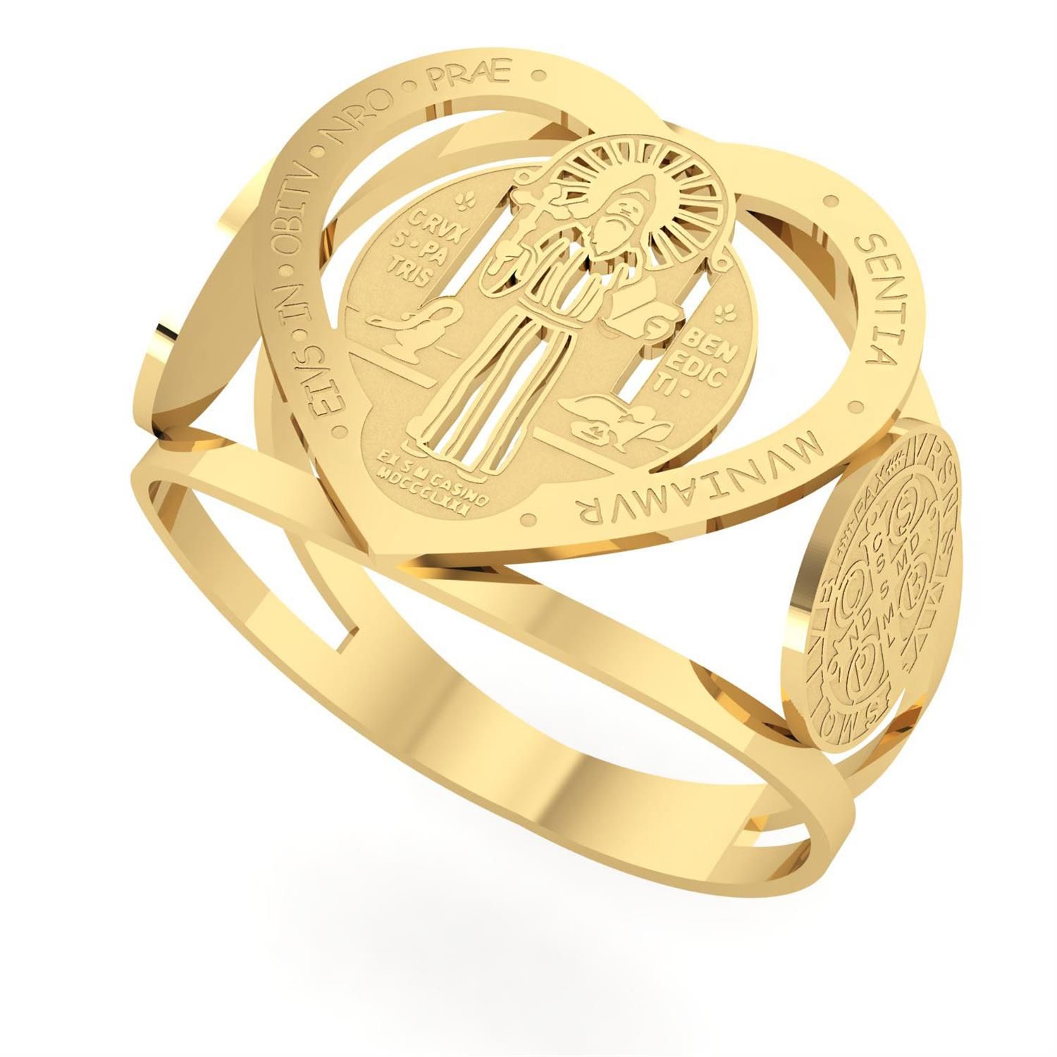 Anel Coração São Bento Grande Ouro 18k