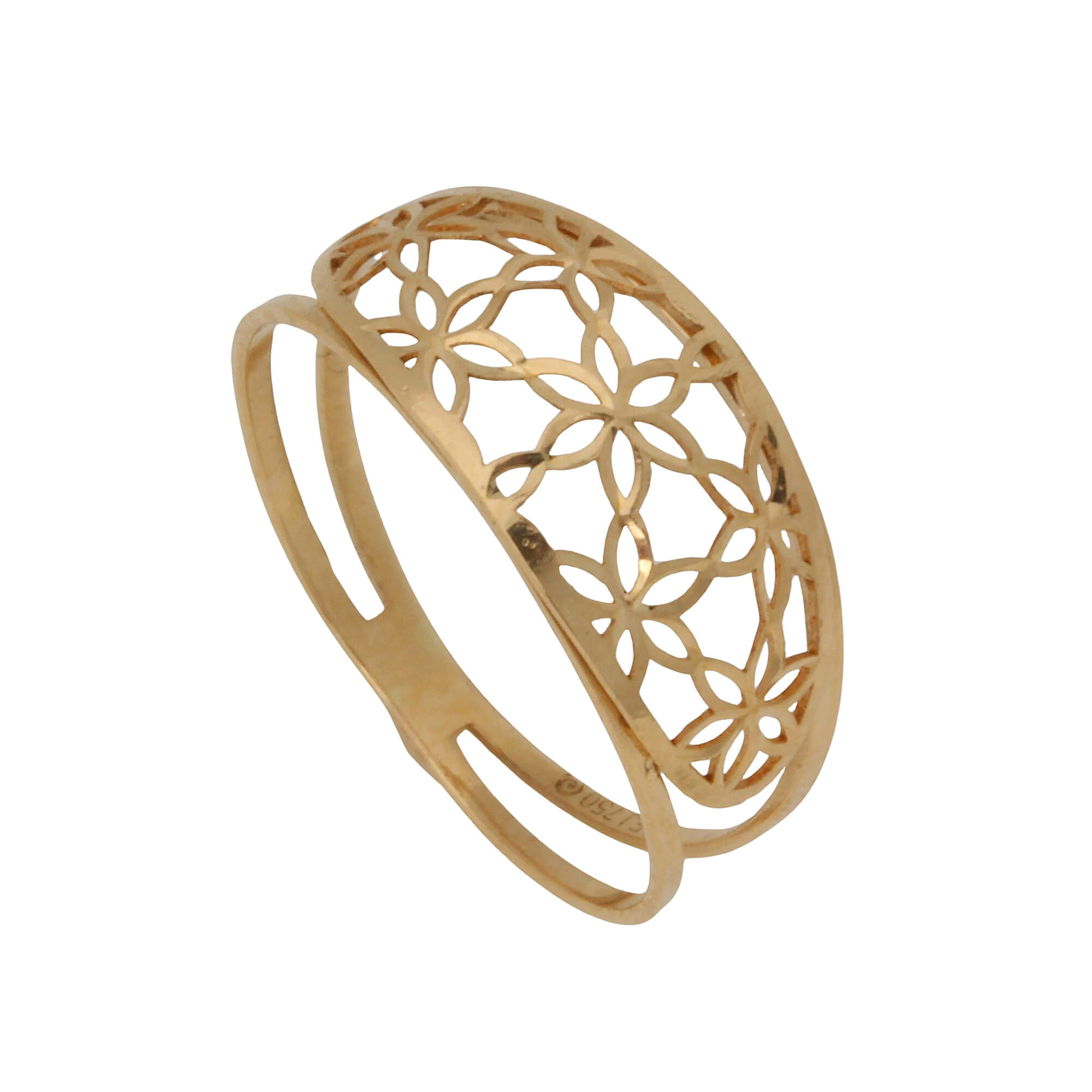 Anel Cabeça P Abaulada Flor Ouro 18k 