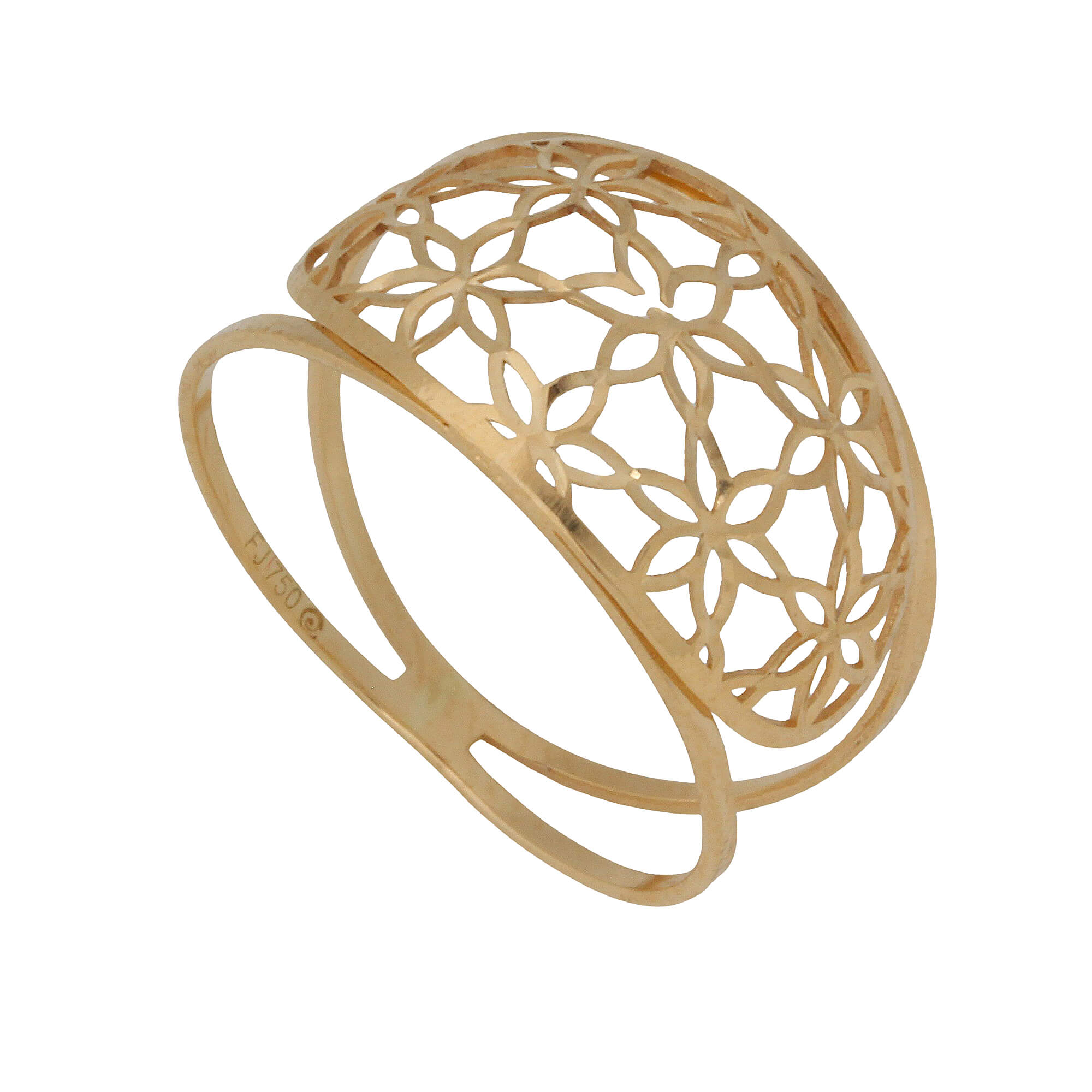 Anel Cabeça M Abaulada Flor Ouro 18k 