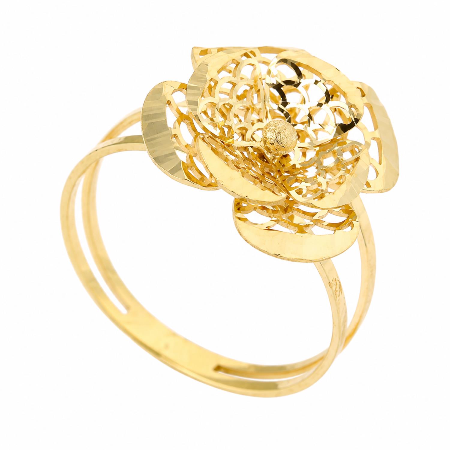Anel Flor Vazado Escama 4 Pétalas Ouro 18K