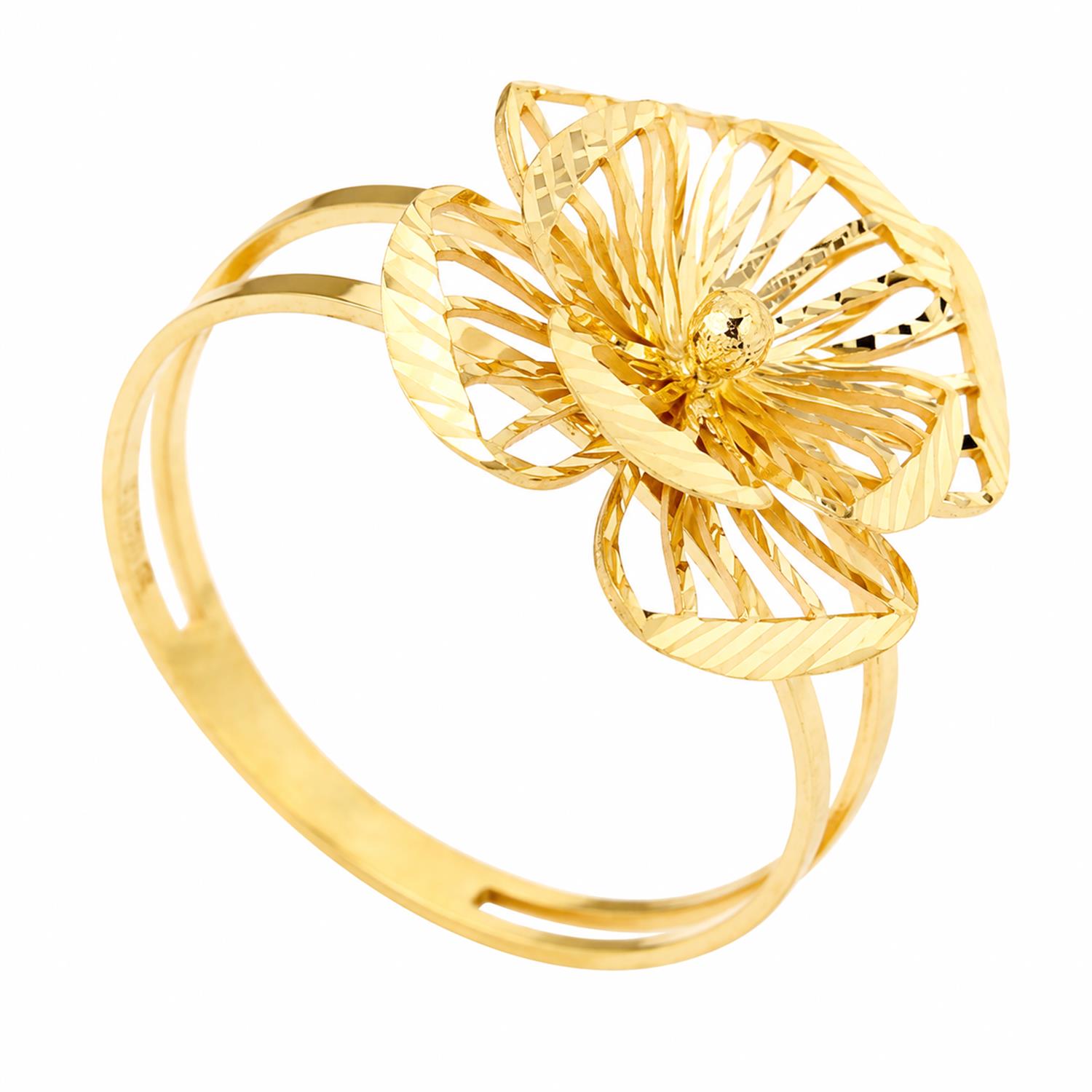Anel Flor Vazado Fios 4 Pétalas Ouro 18K