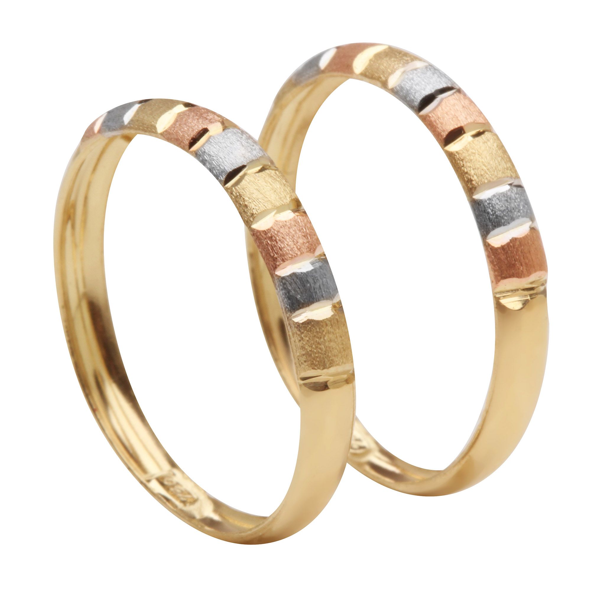 Anel Par Aparador Tricolor Diamantado Quadrados Ouro 18k