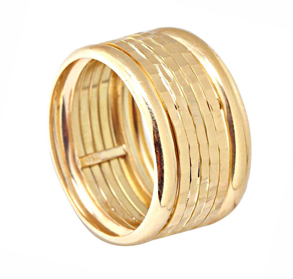 Anel Cinco Fios Diamantados Amarelo Ouro 18k
