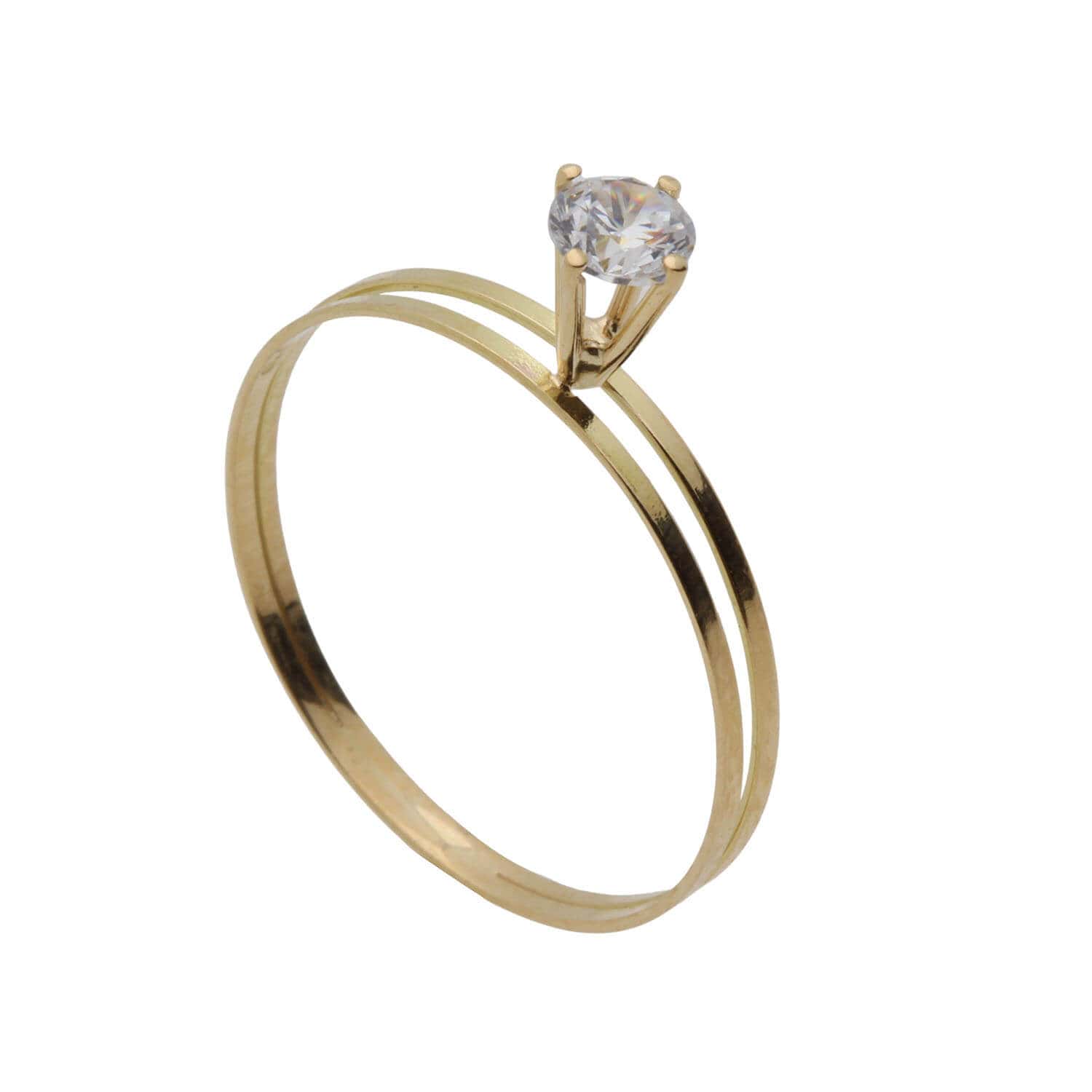 Anel Solitário com Zircônia Aro Duplo 4mm Ouro 18k