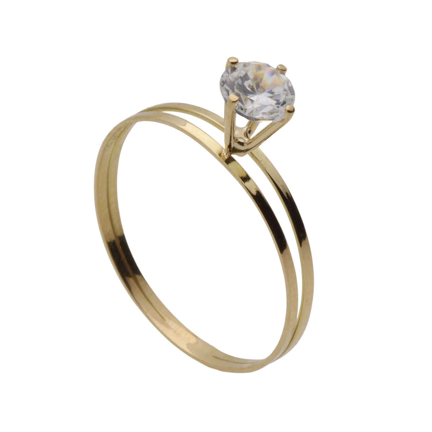 Anel Solitário com Zircônia Aro Duplo 5mm Ouro 18k