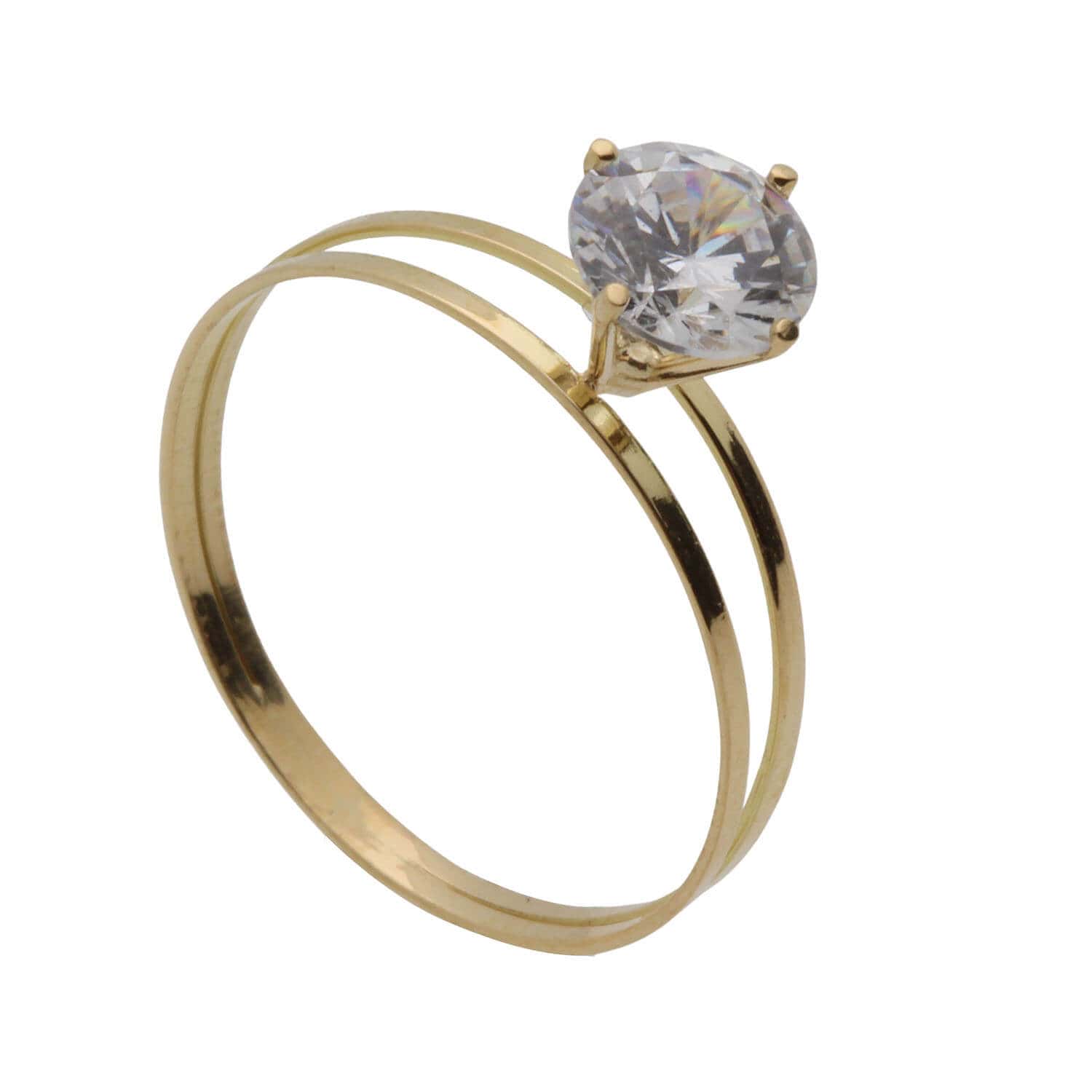 Anel Solitário com Zircônia Aro Duplo 6mm Ouro 18k