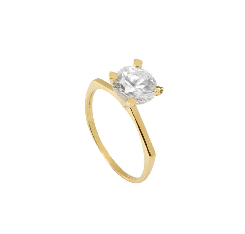 Anel Solitário Liso com 4 Garras e Zircônia 8mm Ouro 18k