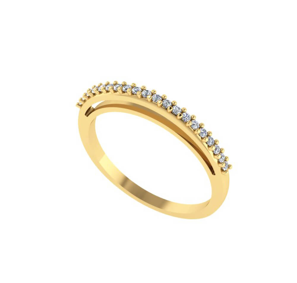 Anel Meia Aliança Fininho com Vinte Pedras de Zircônia Ouro 18k