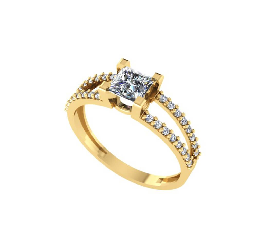 Anel Solitário Duplo Cravejado Quadrado Ouro 18k