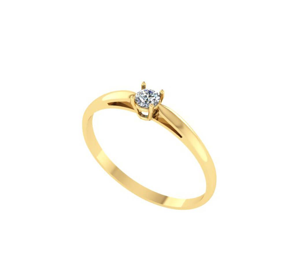 Anel Solitário Aro Liso com Diamante 3mm Ouro 18k
