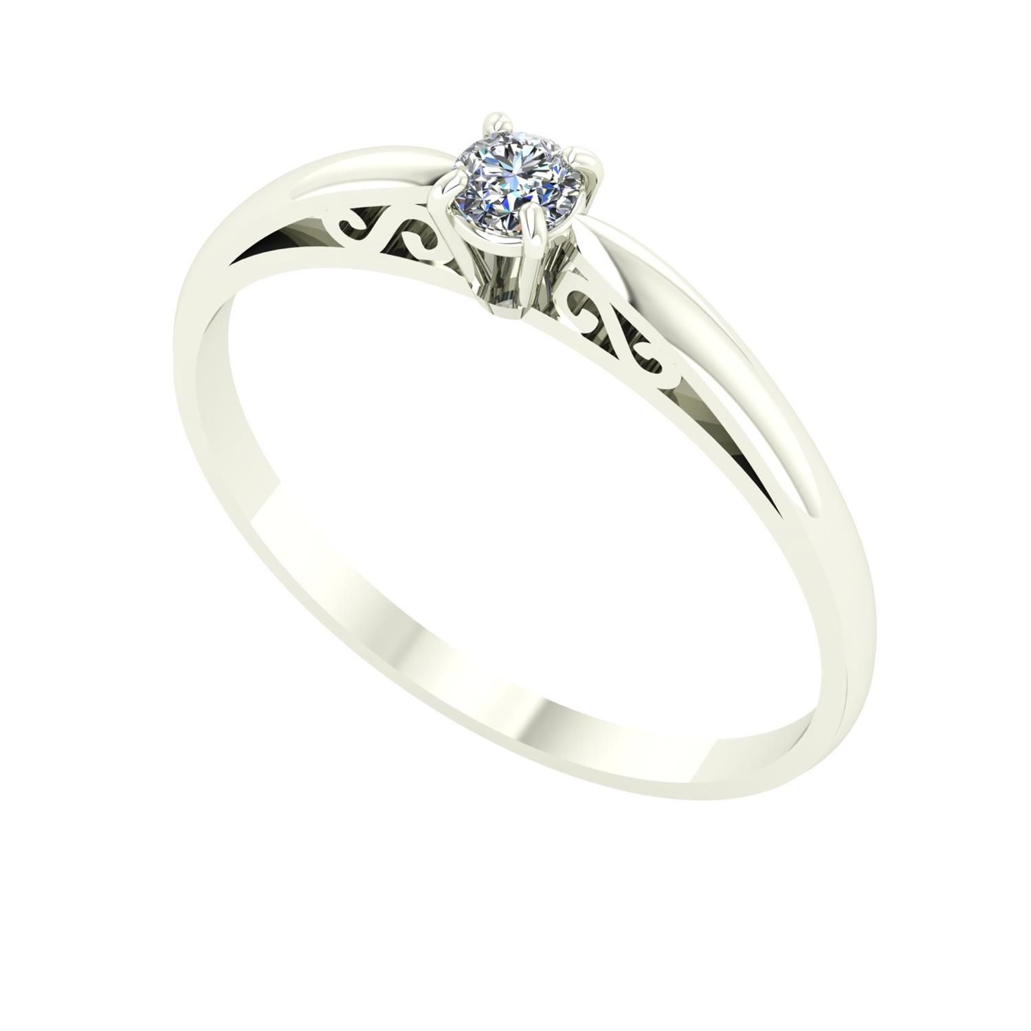 Anel Solitário com Diamante Natural Detalhe Vazado Ouro Branco 18k