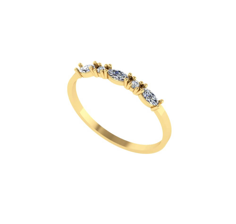 Anel Fininho Navete com Pedras de Zircônia Ouro 18k