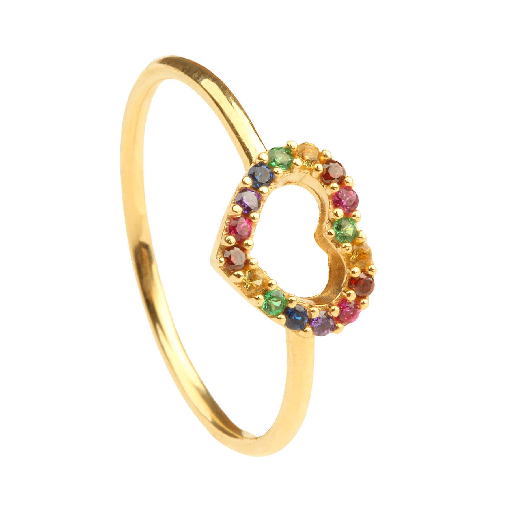 Anel Coração Rainbow Colorido Ouro 18k