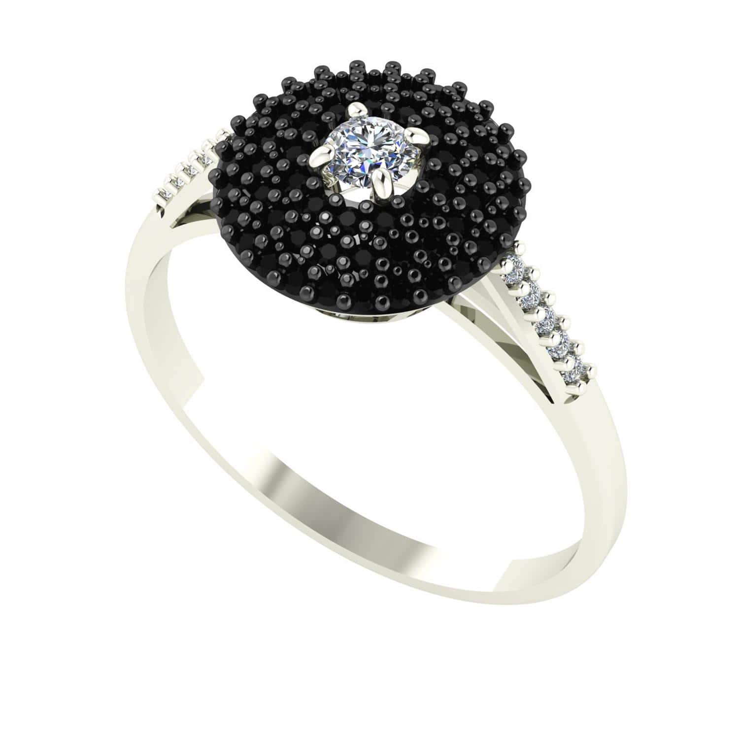 Anel Solitário Pavê Branco e Preto 3mm Ouro Branco 18k