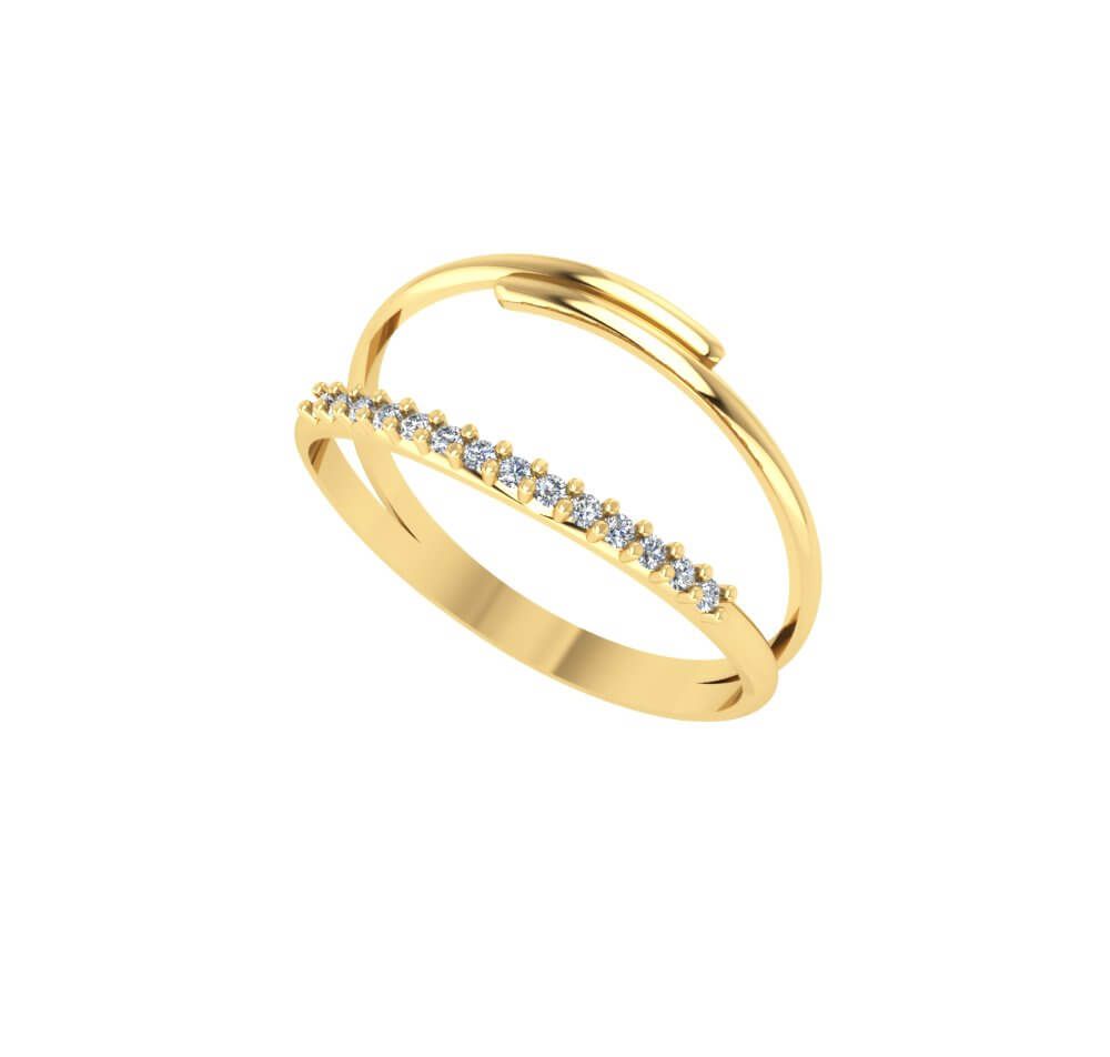 Anel Aro Duplo Fileira e Fio Ouro 18k