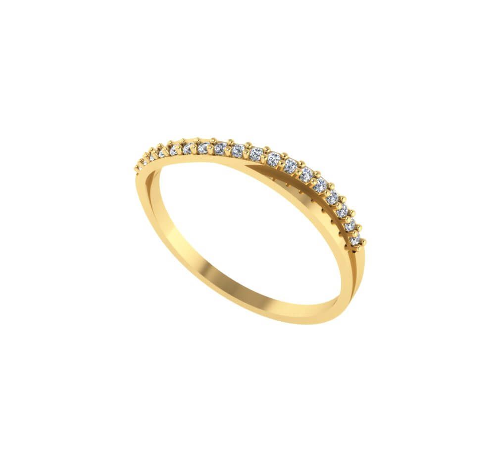 Anel Meia Aliança Entrelaçado com Dezoito Pedras de Zircônia Ouro 18k