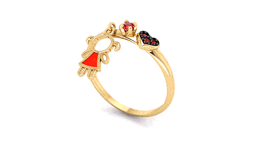 Anel Menina Pedra com Pingente e Resina Ouro 18k
