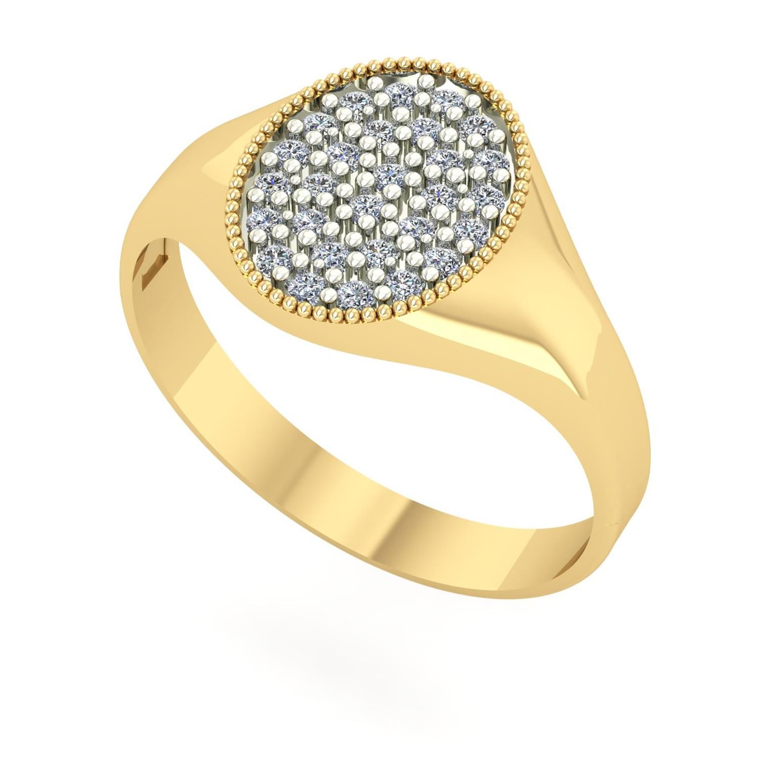 Anel Chancela Oval Cravejado Médio Ouro 18k