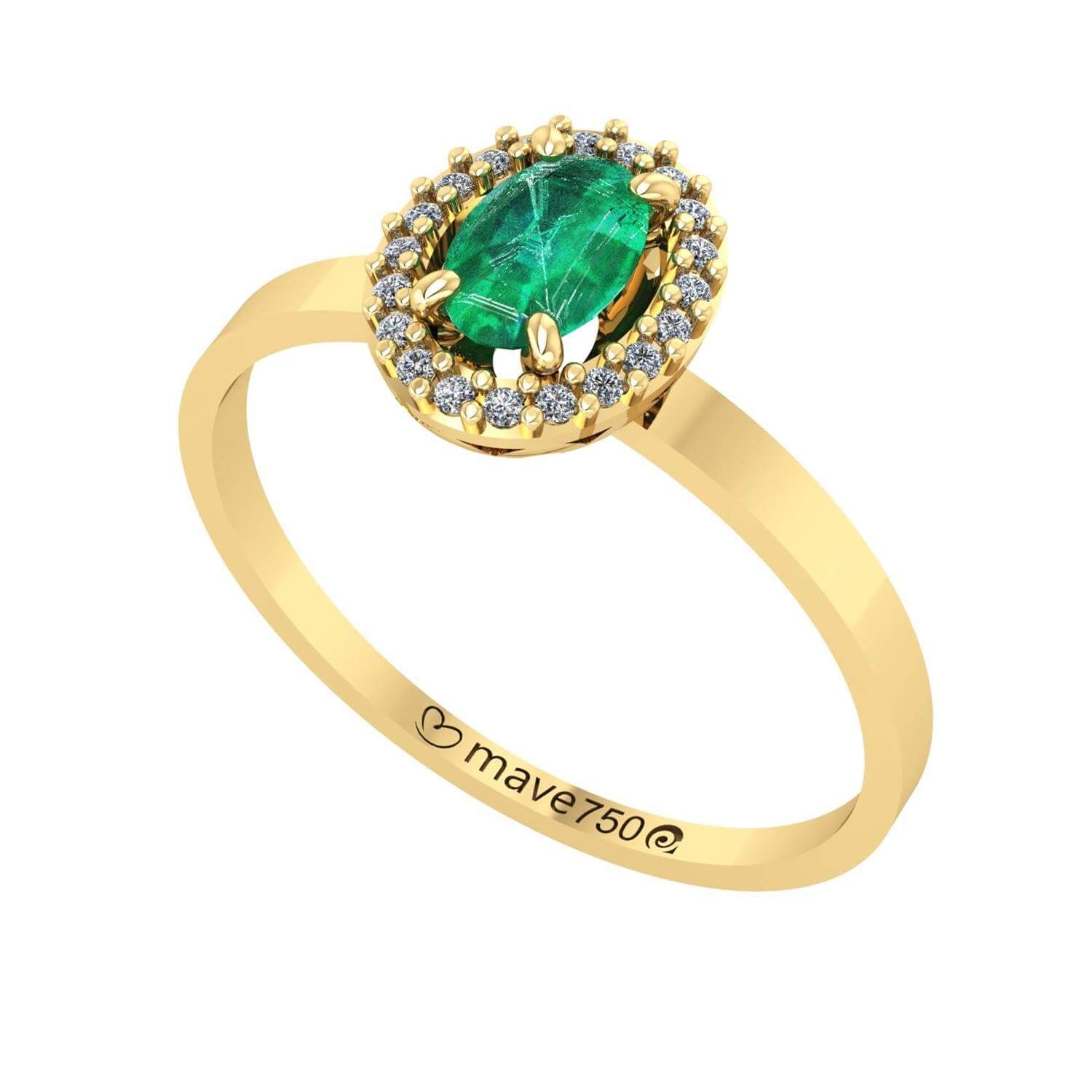 Anel Pedra Oval Com Zirconias Ouro 18k