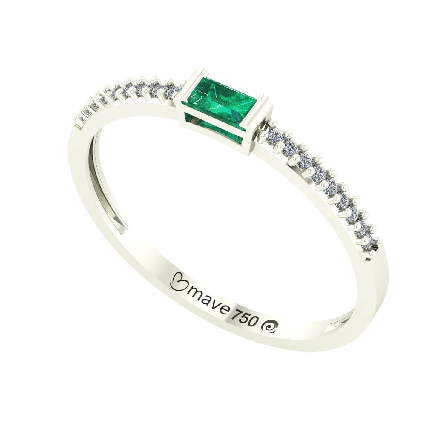 Anel Baguete e Zirconias Lateral Ouro Branco 18k