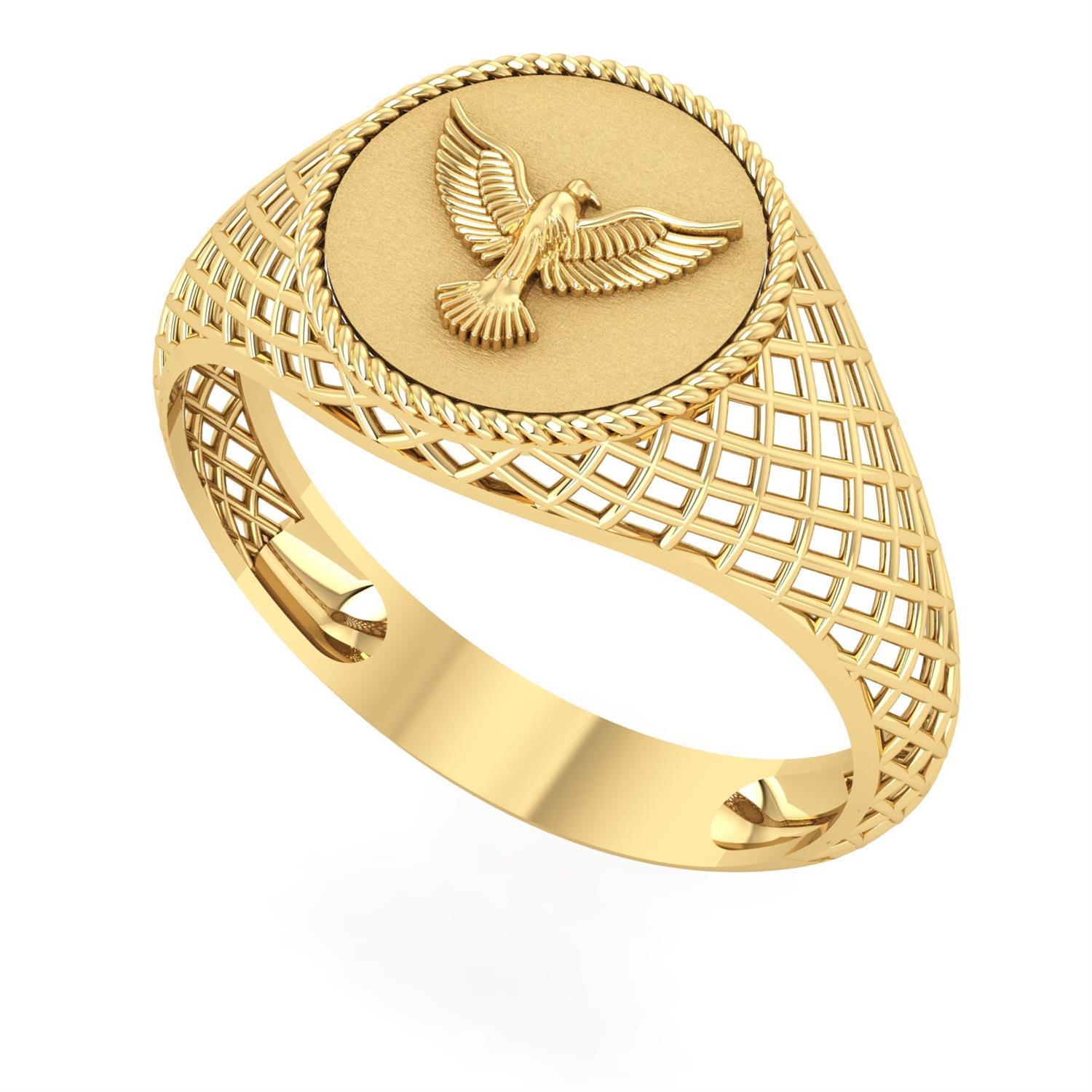 Anel Espírito Santo Rendondo Aro Telado Ouro 18k
