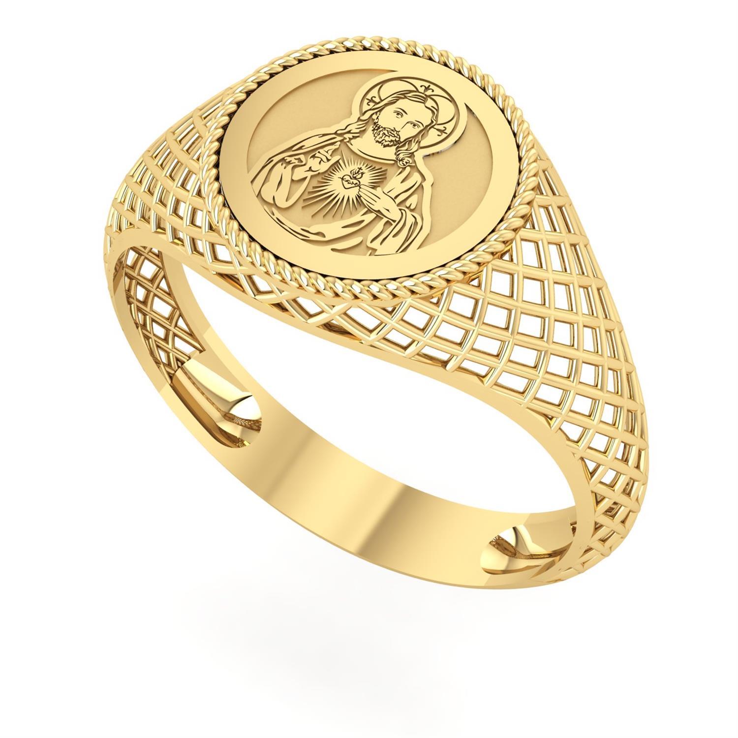 Anel Redondo Cristo Aro Telado em Ouro 18k