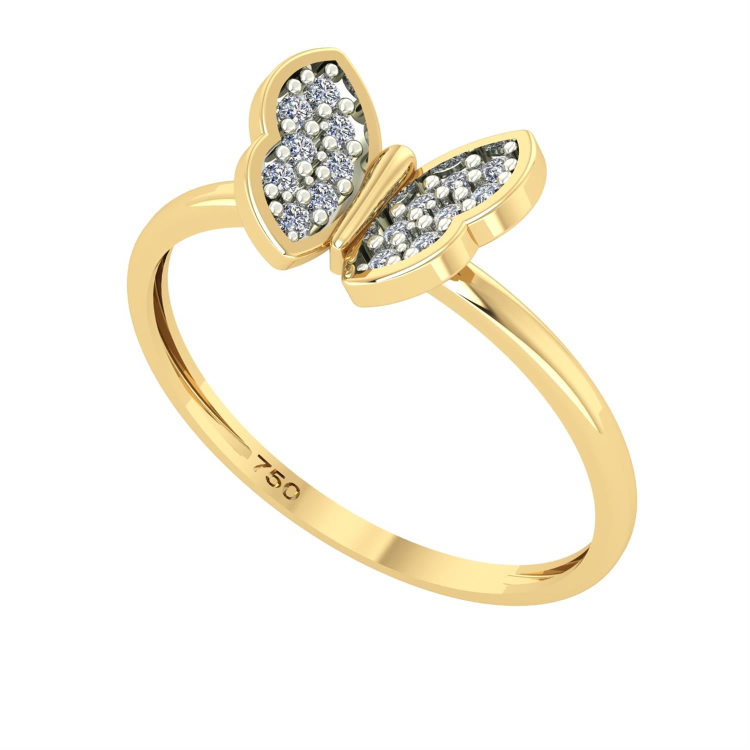 Anel Borboleta Com Zirconias em Ouro 18k