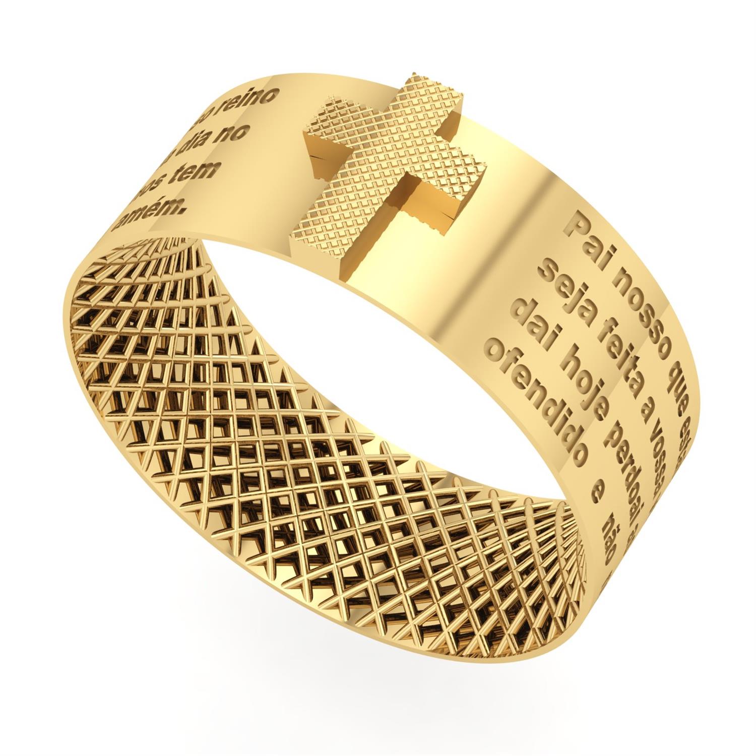 Anel Pai Nosso Forro Vazado Ouro 18k