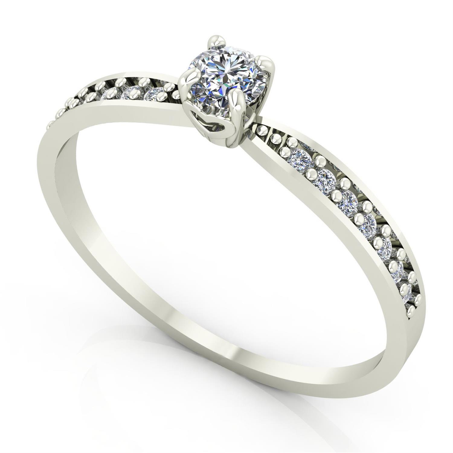 Anel Solitário Detalhe Coração Cravejado com Zirconias Em Ouro Branco 18k
