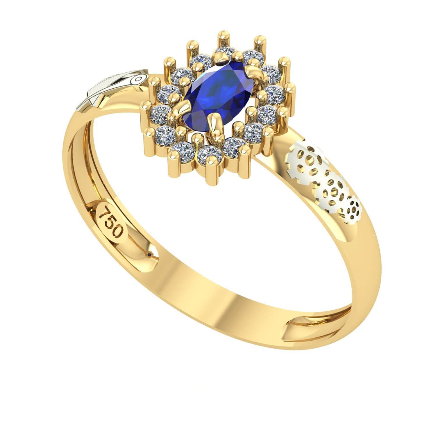 Anel de Formatura Oval Aro Inteiro Engenharia Mecânica Ouro 18k