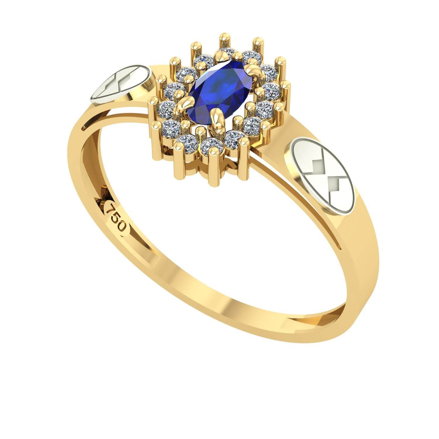 Anel Formatura Administração Oval Aro Detalhe Vazado Ouro 18K