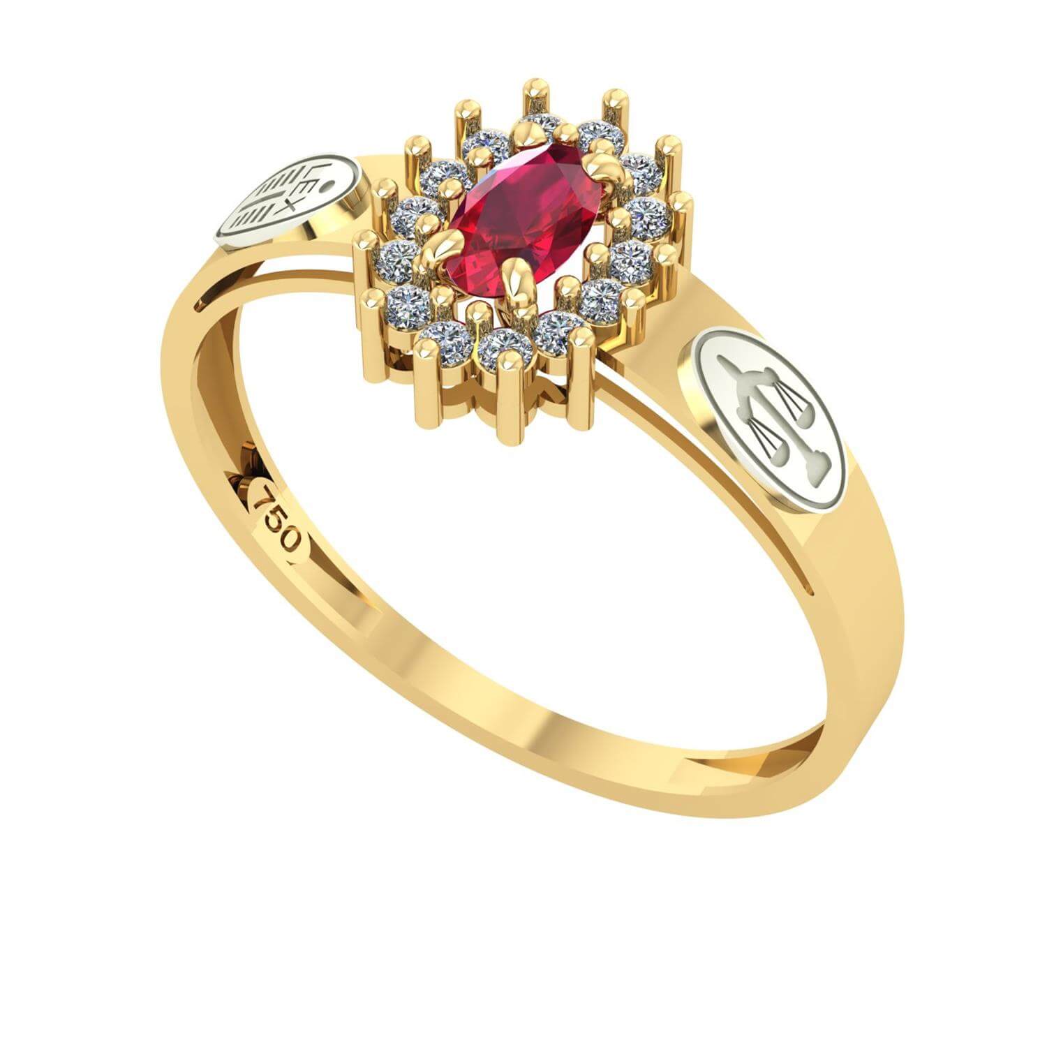 Anel Formatura Direito Oval Aro Detalhe Vazado Ouro 18K