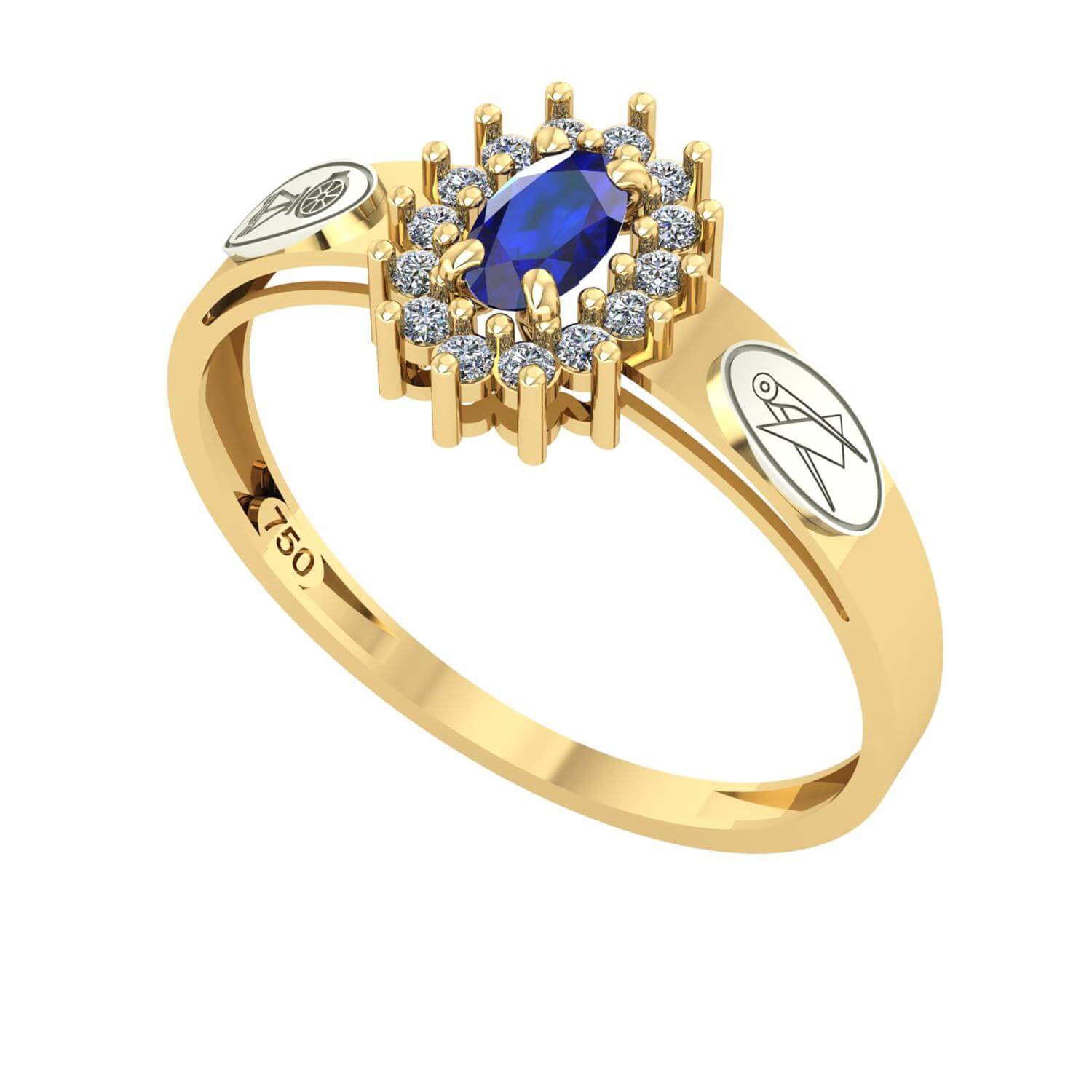 Anel Formatura Engenharia Civil Oval Aro Detalhe Vazado Ouro 18K