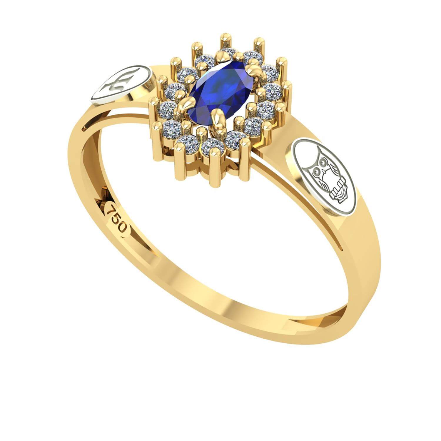 Anel Formatura Psicologia Oval Aro Detalhe Vazado Ouro 18K