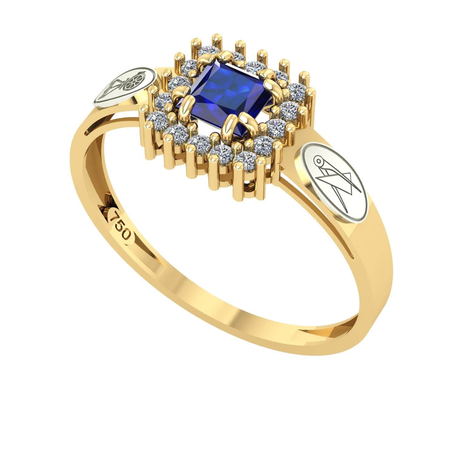 Anel Formatura Engenharia Civil Quadrado Aro Detalhe Vazado Ouro 18K