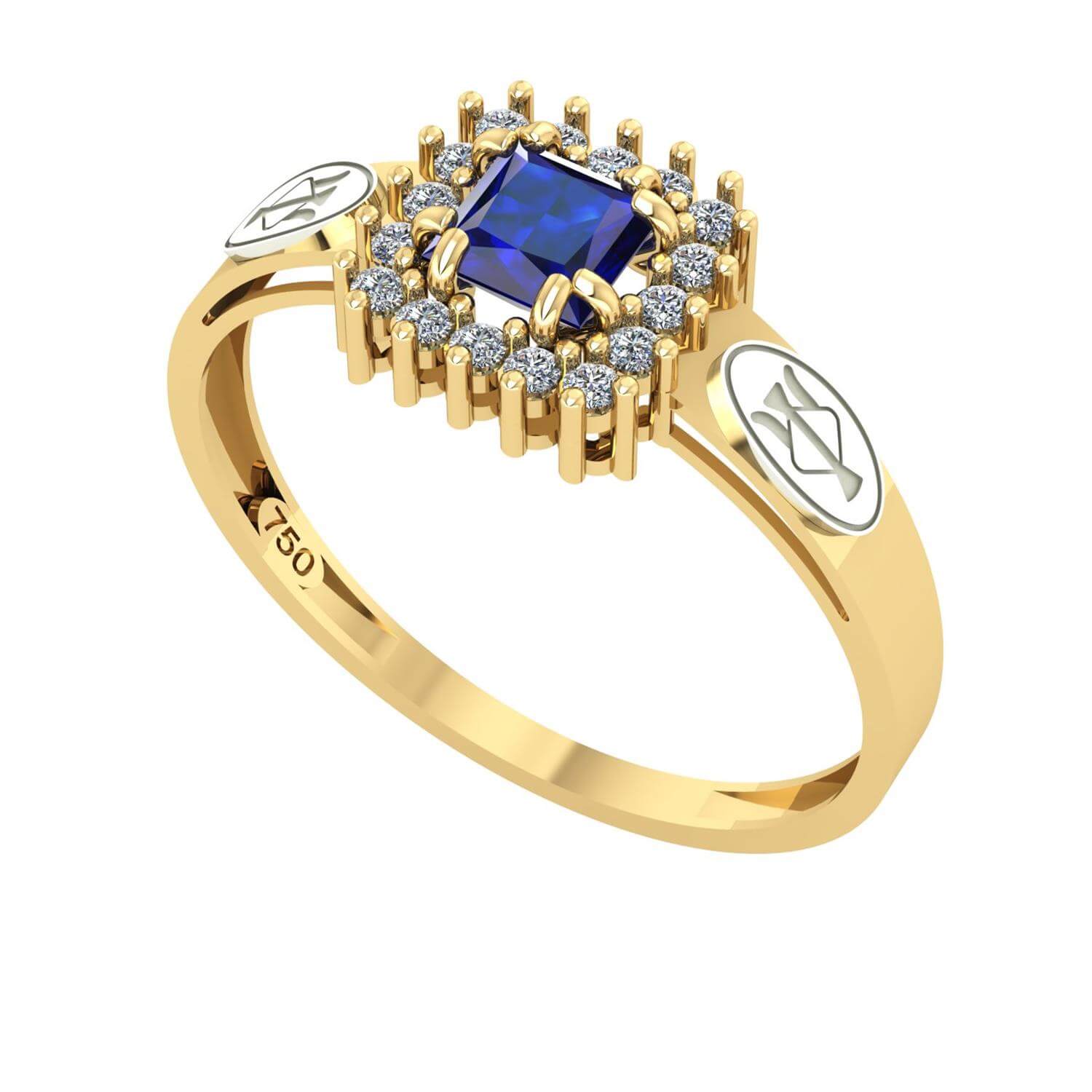 Anel Formatura Recursos Humanos Quadrado Aro Detalhe Vazado Ouro 18K