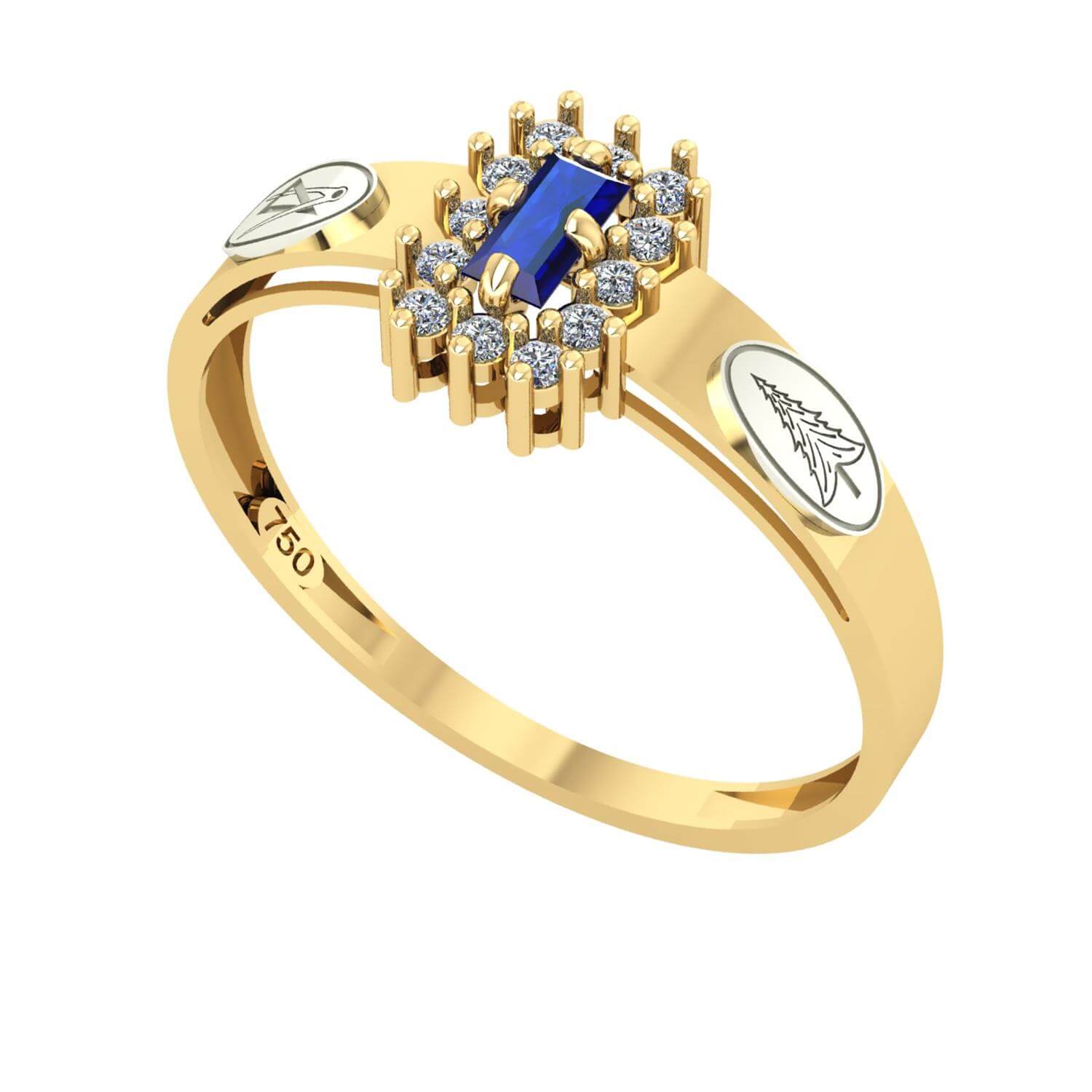 Anel Formatura Arquitetura Baguete Aro Detalhe Vazado Ouro 18K