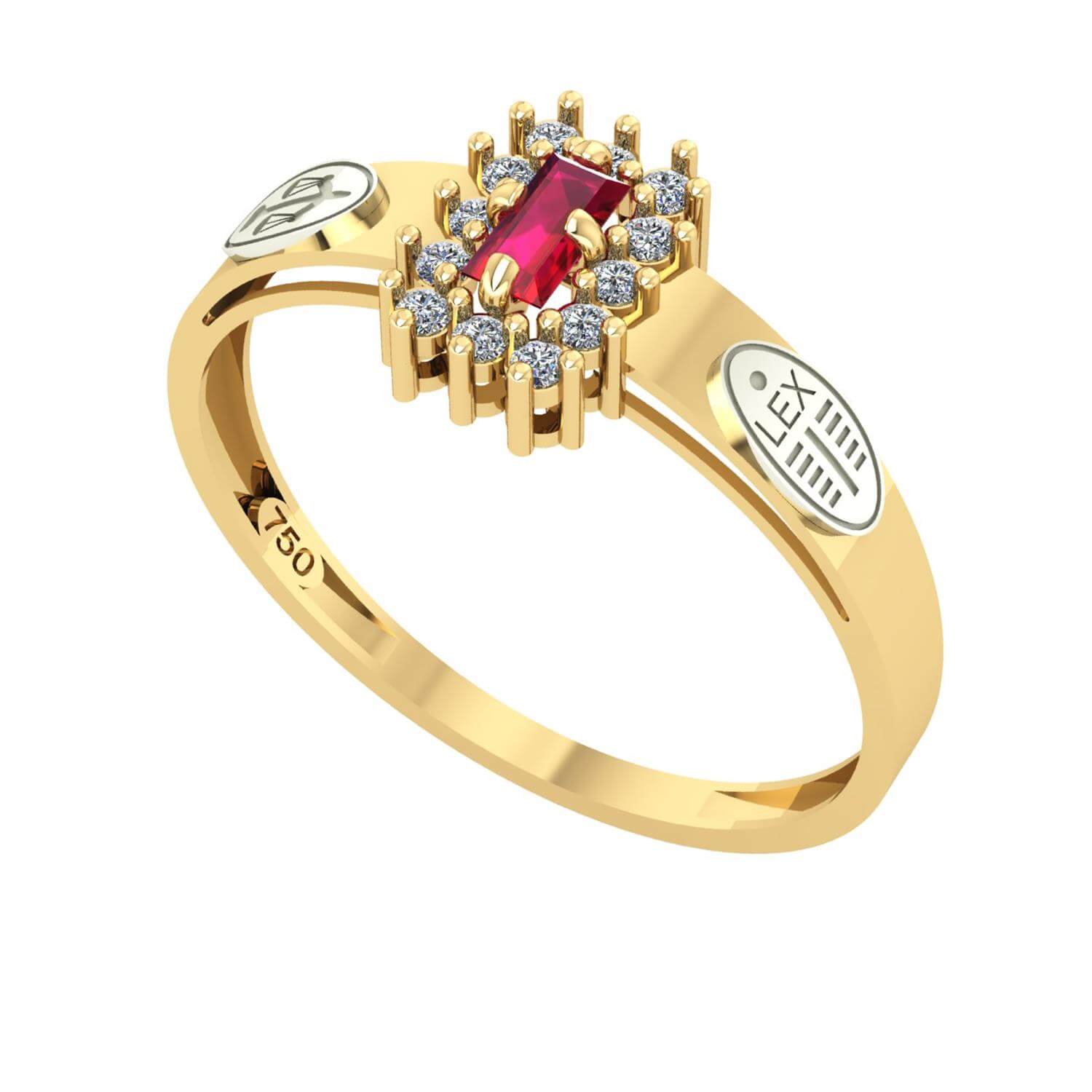 Anel Formatura Direito Baguete Aro Detalhe Vazado Ouro 18K