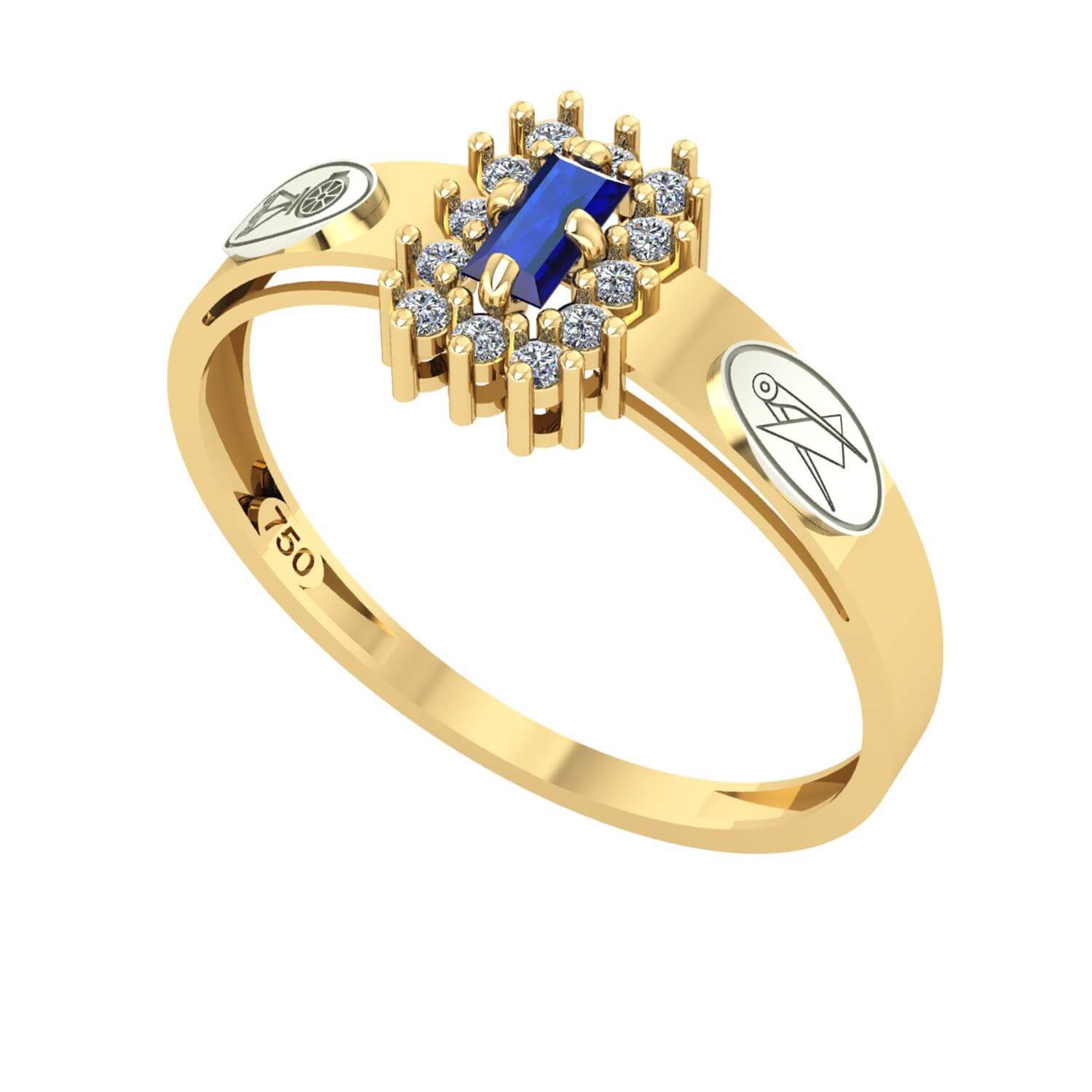 Anel Formatura Engenharia Civil Baguete Aro Detalhe Vazado Ouro 18K