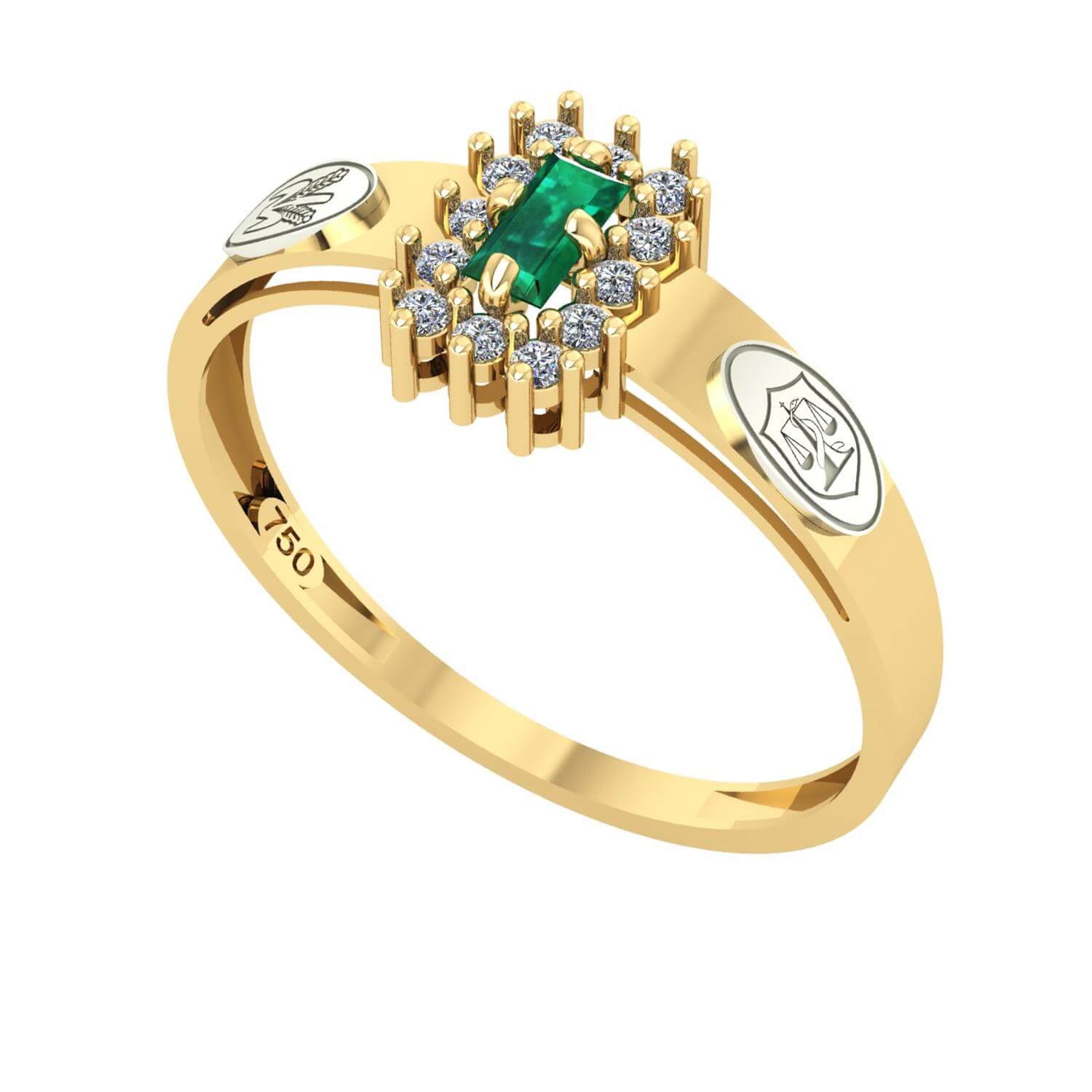 Anel Formatura Nutrição Baguete Aro Detalhe Vazado Ouro 18K