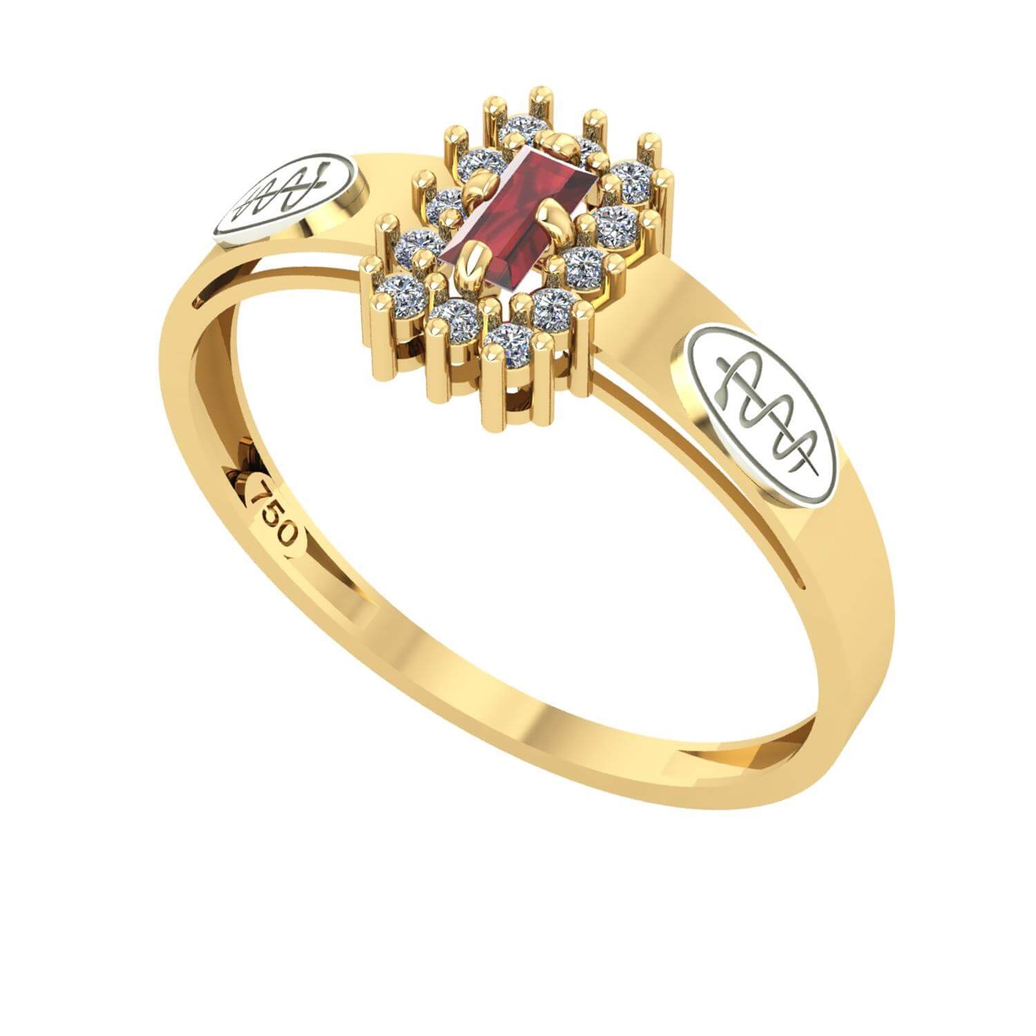 Anel Formatura Odontologia Baguete Aro Detalhe Vazado Ouro 18K