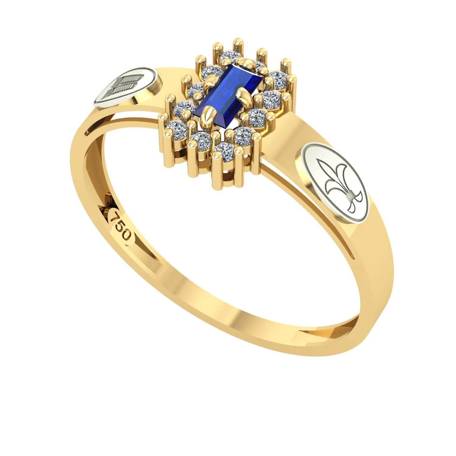 Anel Formatura Pedagogia Baguete Aro Detalhe Vazado Ouro 18K