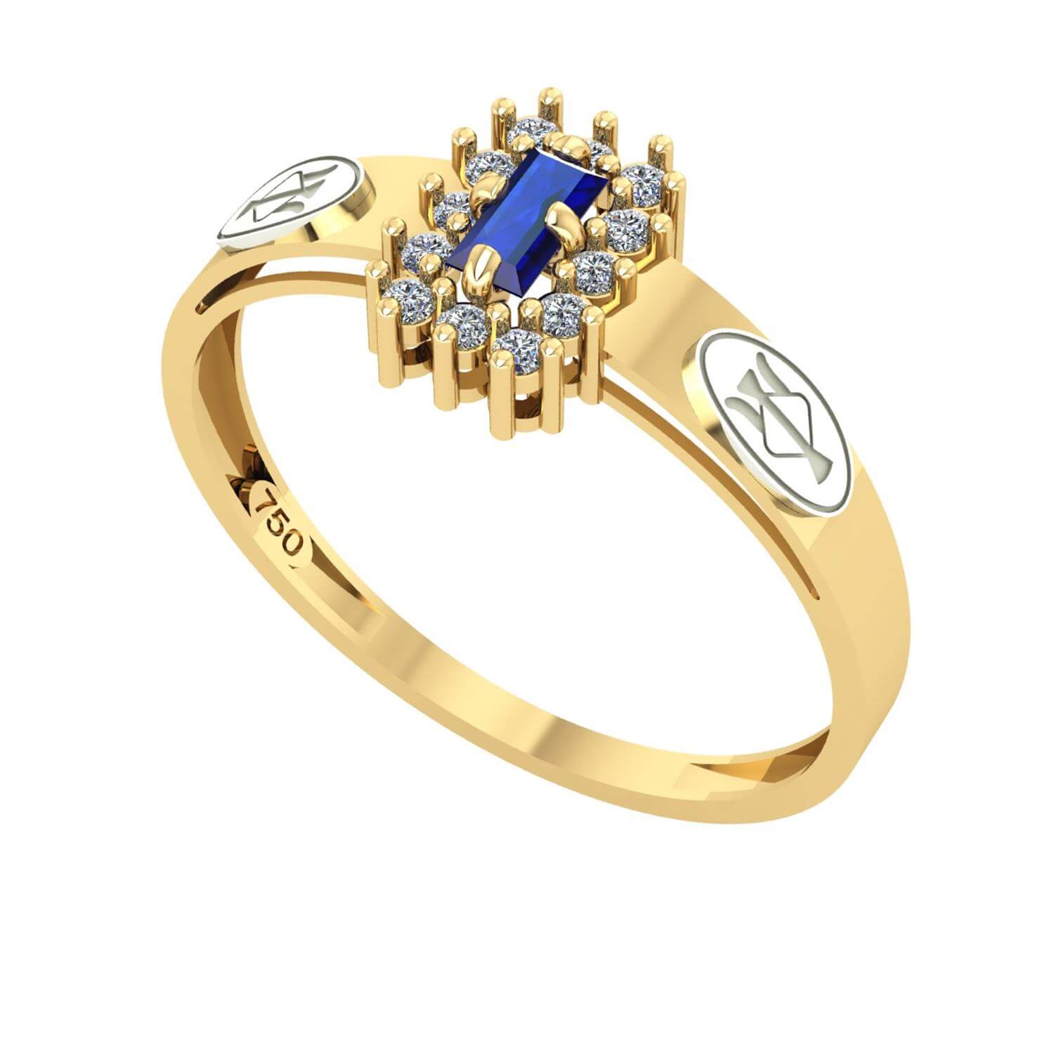 Anel Formatura Recursos Humanos Baguete Aro Detalhe Vazado Ouro 18K