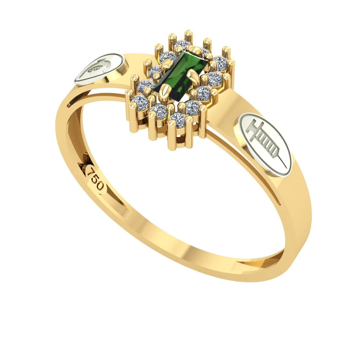 Anel Formatura Técnico Enfermagem Baguete Aro Detalhe Vazado Ouro 18K