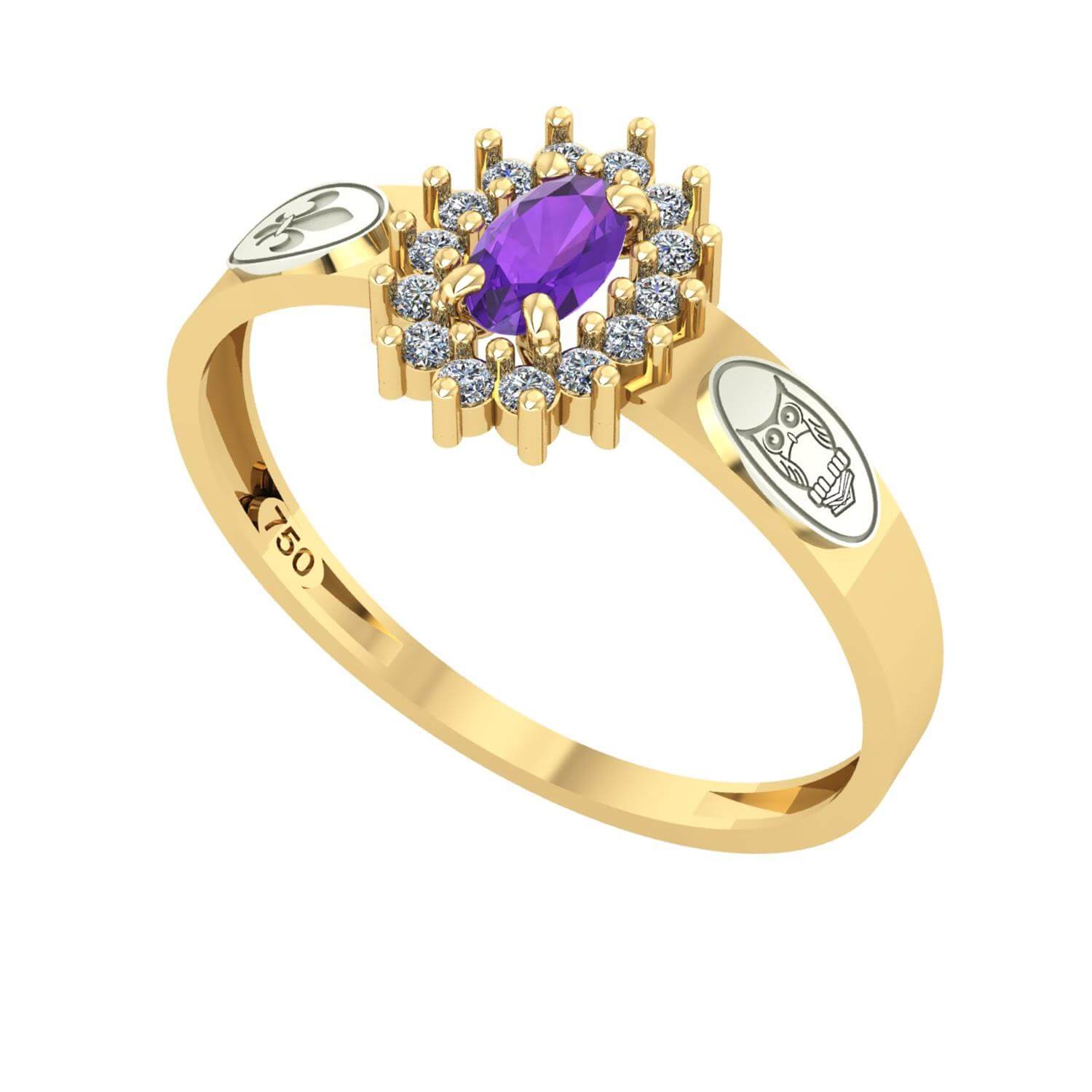 Anel Formatura Letras Oval Aro Reto Ouro 18K