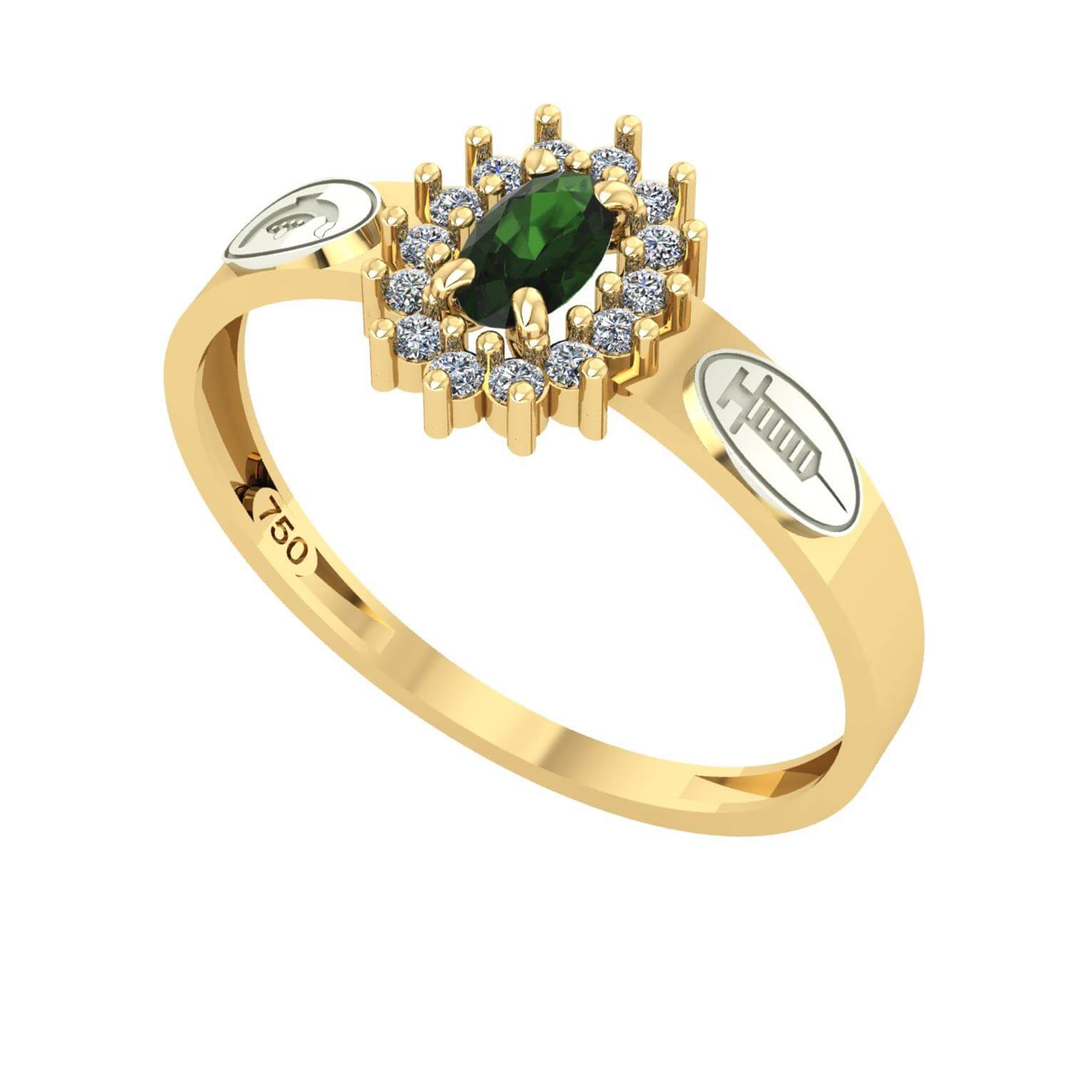 Anel Formatura Tecnico Enfermagem Oval Aro Reto Ouro 18K